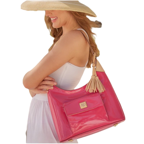 Dooney & Bourke Patent Leather Hobo-14"x13"x6"- wTags & Reg Card EUC $348 Retail - Picture 4 of 9